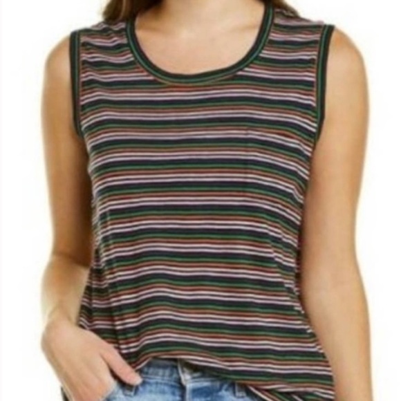 Madewell Multi Retro Stripe One Pocket Cotton Tank Top - extra small - Picture 1 of 5